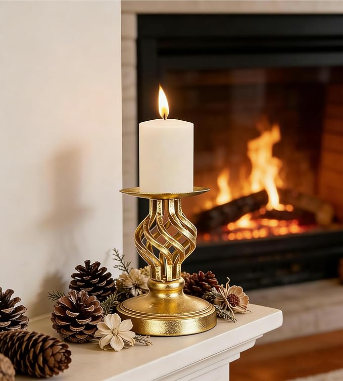Candlestick Holders - Candle Holders Decorative LHQOO Metal Vintage Candle Holder with Non-Slip Base, Available for Home Decor, Wedding, Dinning, Party, Anniversary (Gold)