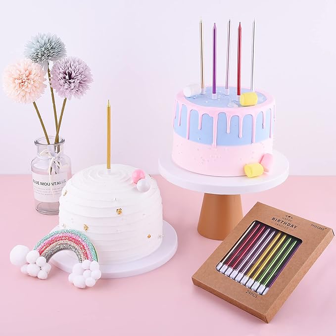 PHD CAKE Pink Long Thin Metallic Birthday Candles, Cake Candles, Birthday Parties, Wedding Decorations, Party Candles