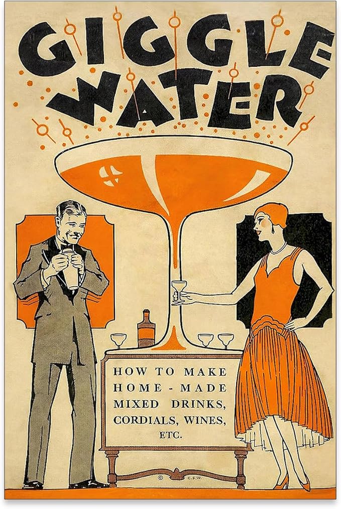 noxozoqm Funny Cocktail Wall Art Vintage Trendy Bar Cart Decor Martini Wine Alcohol Drink Wall Decor Giggle Water Canvas Prints for Home Bar Kitchen 24X36 inch Unframed