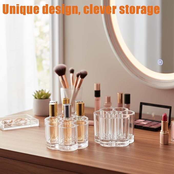 2-Pack Plum Flower Perfume Organizer, Clear Acrylic Rollerball Perfume Holder & Display Tray, Perfume Storage for Dresser, Lip Gloss Organizer, Beauty Scentbird Case for Women