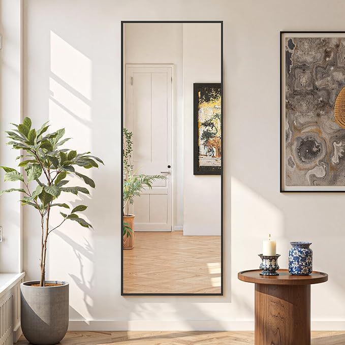 Mirror Full Length 58"x19" Full Body Floor Mirror with Stand, Shatterproof Glass, Aluminum Alloy Frame, Free Standing Wall Mounted or Leaning Rectangle Mirrors for Bedroom Living Room Entryway