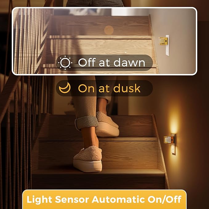 L LOHAS LED Night Lights Plug into Wall, 2 Pack Modern Night Light with Dusk to Dawn Sensor, Dimmable Plug in Night Light, Adjustable Brightness, 3000K Soft White for Bedroom Bathroom Hallway(Gold)