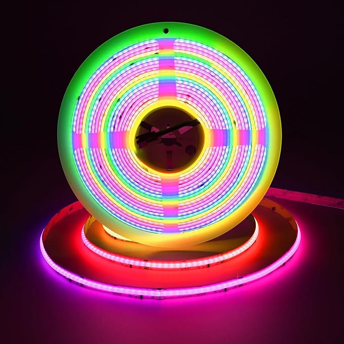 JOYLIT RGBWIC COB LED Strip Lights 32.8FT/10M 24V, RGB + 3000K Warm White WS2811 IC Color Chasing LED Light Strip, 784LEDs/M High Density Continuous SPI Addressable Indoor Tape Lights(Light Only)
