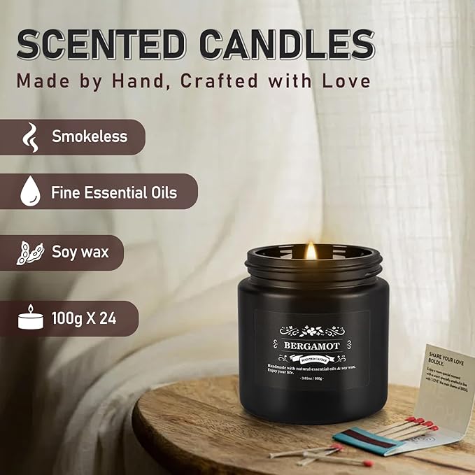 YOROXRG Scented Candles Gifts Set 24 Pack Soy Wax Travel Tin Jar Candles for Home 3.05 OZ for Mom for Christmas, Birthday, Thanksgiving, Mother's Day(Black)