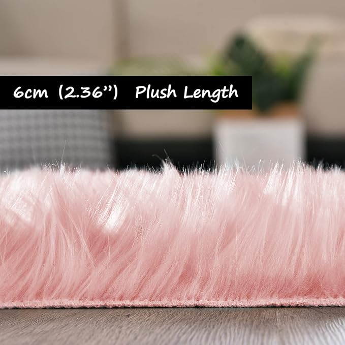Goolela Pink Area Rug 5x7 Fluffy Fuzzy Furry Rug for Girls Bedroom Living Room Faux Sheepskin Fur Shaggy Plush Washable Rectangle