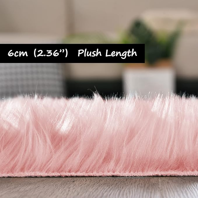 Goolela Pink Fluffy Rug 4x6 Fuzzy Faux Fur Shag Sheepskin Shaggy Rug for Bedroom Living Room Washable Rectangle