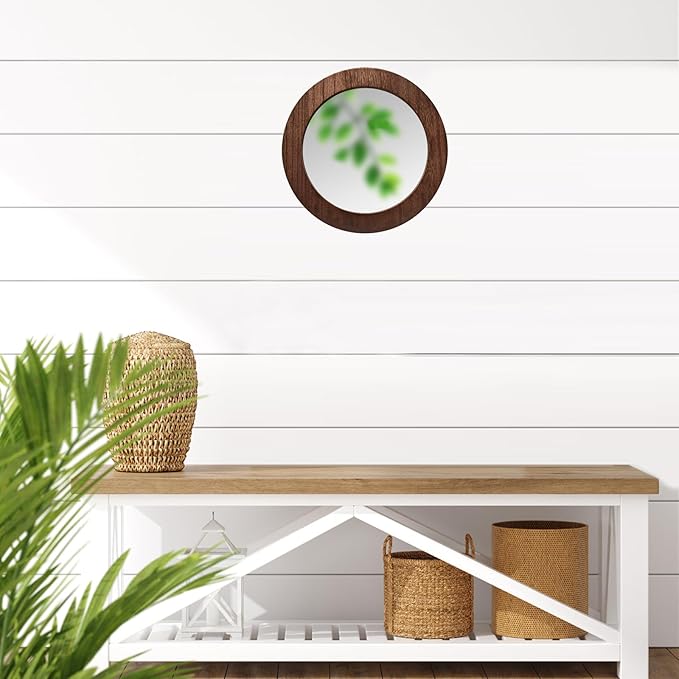 3 PCS Wall Mirrors Decorative, 8 Inch Small Round Rustic Wood Mirror Decorative Wall Mirror for Home Door Living Room Bathroom Bedroom and Entryway (Not Real Glass Mirror)