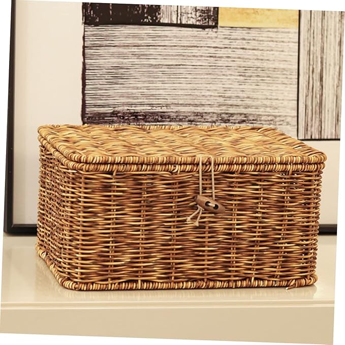 PartyKindom Cubby Storage Organizer Woven Storage Box Imitation Rattan Beauty and Makeup Organizer Decorative Desktop Box