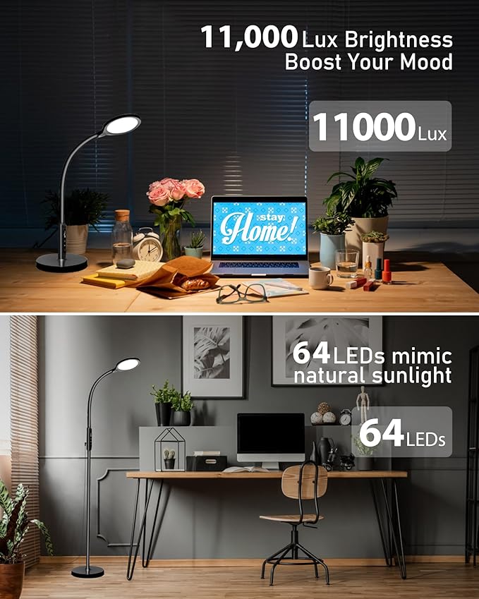 Aoife Light Therapy Floor Lamp, 11000 Lux Full Spectrum Sun Light Therapy Lamp, No UV Sunlight Lamp with 10 Color Temperatures and 10 Brightness Levels (Black)