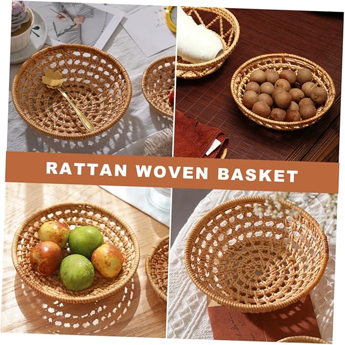 IMIKEYA 3pcs Multi-function Woven Fruit Basket Decorative Storage Tray for Kitchen Counter Entryway Dining Table Natural Rattan Design for Snacks Bread and Household Items