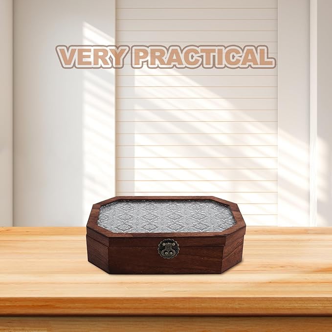 Zerodeko Wooden Display Box with Hinged Lid Small Octagonal Wood Storage Box Vintage Makeup Organizer for Vanity Decorative Keepsake Storage for Jewelry and Trinkets