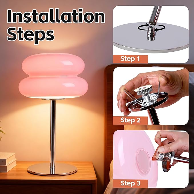 Bedroom Mushroom lamp, Medieval Modern Bedside Table lamp, dimmable Retro Egg Tart Headlight, Unique Home Mushroom Decoration Aesthetic Lovely Living Room Desk lamp (Pink)