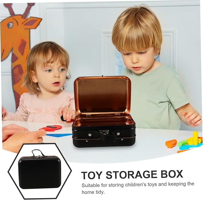 Mobestech Mini Suitcase Makeup Organizer Tin Jewelry Container for Makeup Toys and Electronics Portable Handheld Storage Box Black