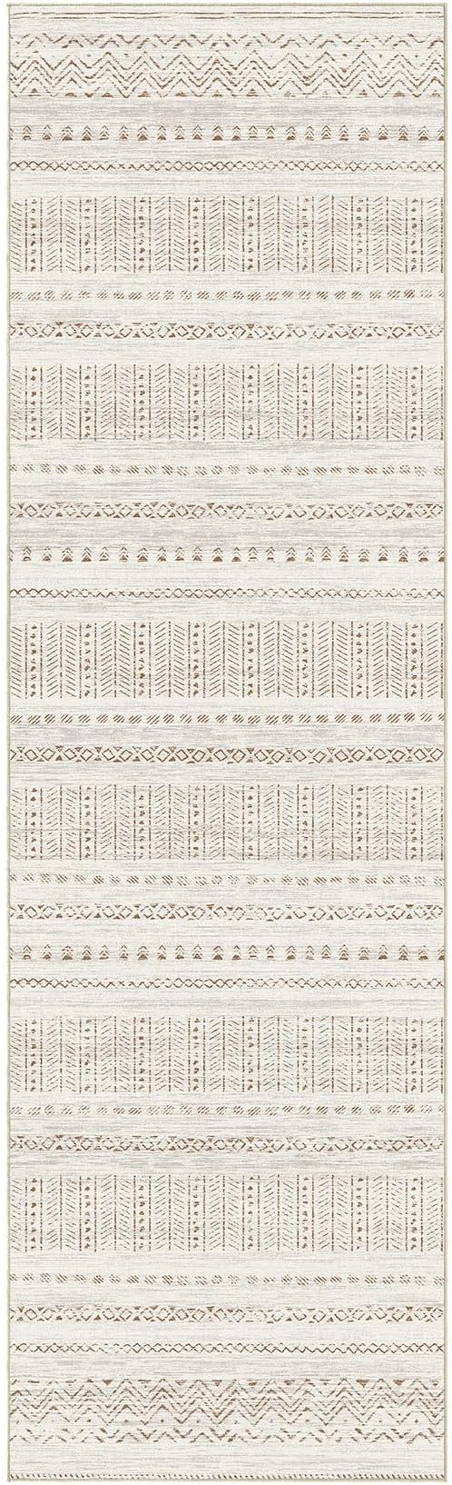 cotiled Hallway 2.6x8 Runner Rugs: Washable Boho Rugs with Non Slip Backing Large Soft Indoor Low Pile Carpet for Living Room Bedroom Farmhouse Dining Room Lightweight Home Decor Brown/Cream