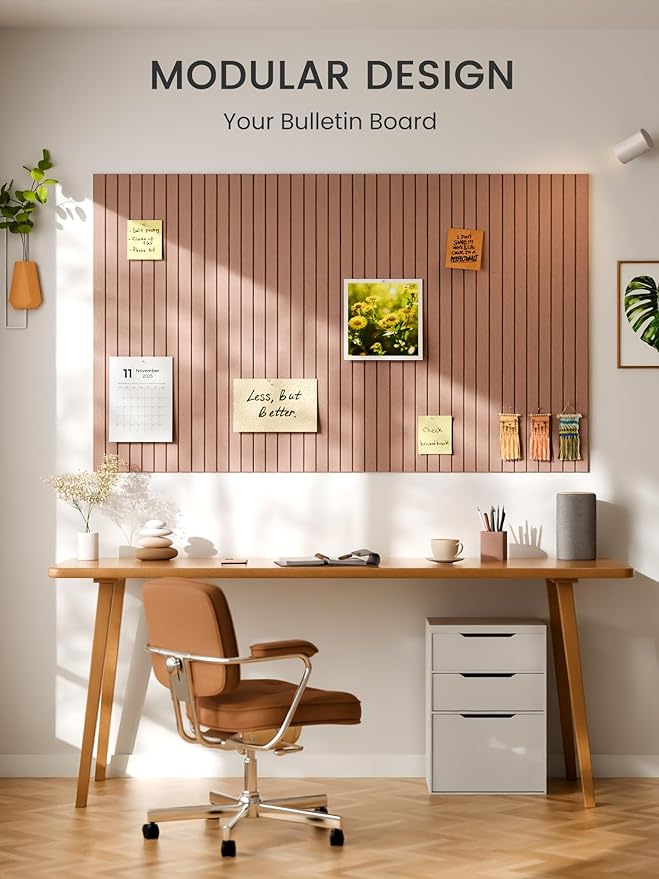 Bumusty Large Cork Board Alternative-48 x 36" Felt Bulletin Board Tiles, with 30 Pushpins, 70 Adhesive Tabs, Fine-Stripe 12-Pack, Cork Boards for Office Push Pin Board Felt Board-Terracotta