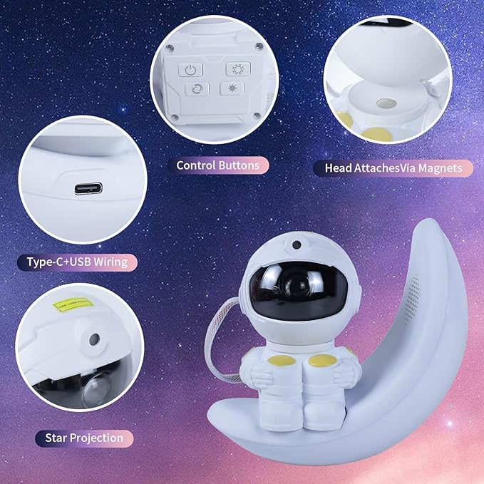 Astronaut Star Projector Galaxy Light, Built-in Speaker 360° Space Man Buddy Projector Sky LED Night Light Space Starlight Spaceman Lamp Gift with White Noise for Kids Adults Bedroom Ceiling Decor