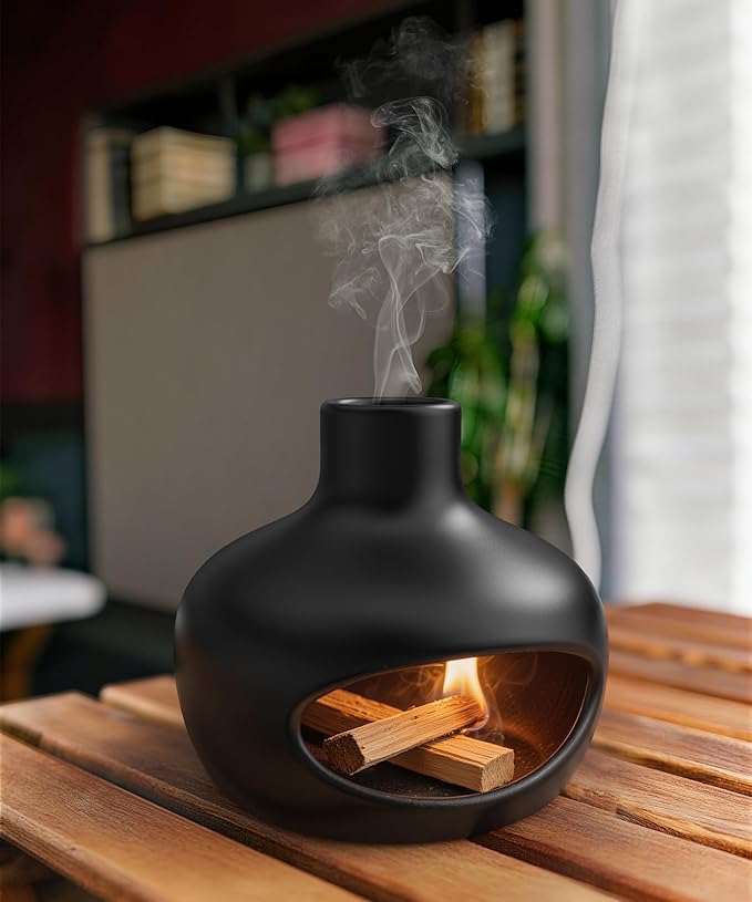 Palo Santo Holder - Modern Chiminea Incense Burner for Yoga, Meditation, and Anxiety Relief - Wood Sticks Dish, Sage Ash Catcher, Smudge Bowl, Cone Burner - Cauldron