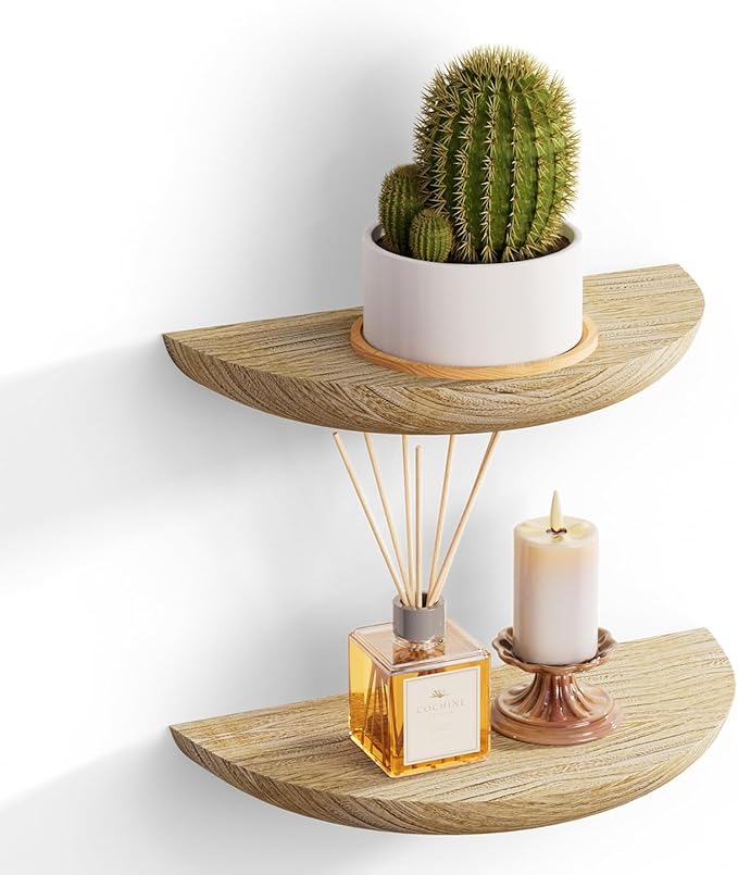 QsQueen Solid Wood Half Round Floating Wall Shelves | Elegant Floating Shelves, Elevate Your Space. Perfect for Living Rooms, Bathrooms, Bedrooms, Offices, Children's Rooms