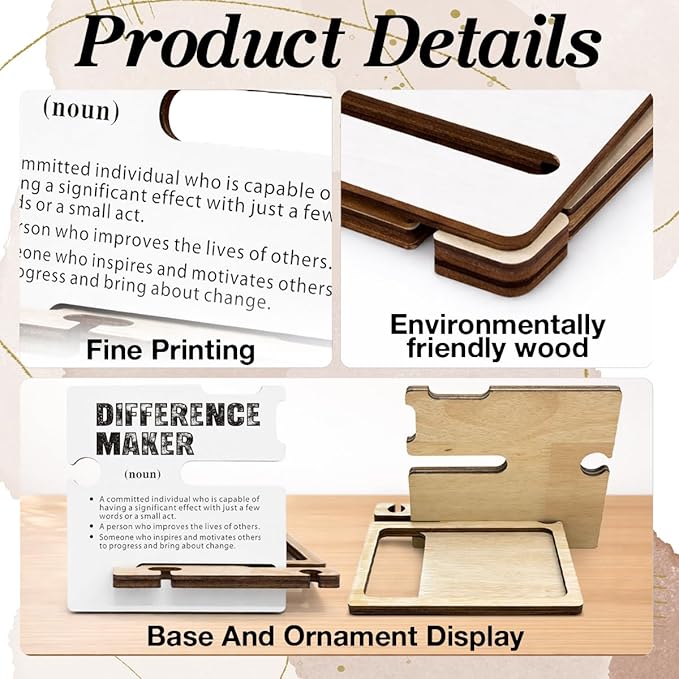 Difference Maker Appreciation Gifts for Teacher Coach Mentor Boss Leader Coworkers Employee Staff - Multi-functional Desk Organizer - Motivational Office Quote Wooden Sign for Office Desk Shelf Decor