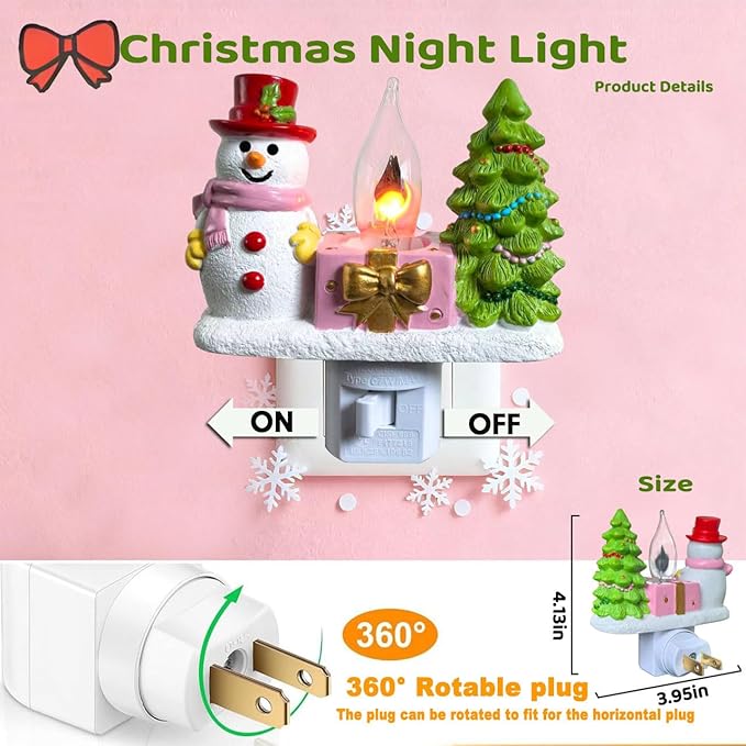 Christmas Campfire Flickering NightLight,Cute Polyresin Swivel Plug Flickering NightLight,Plug-in Figurine Lamp for Holiday Decor, Indoor Campfire Night Light with Flicker Bulb,Figurine Light