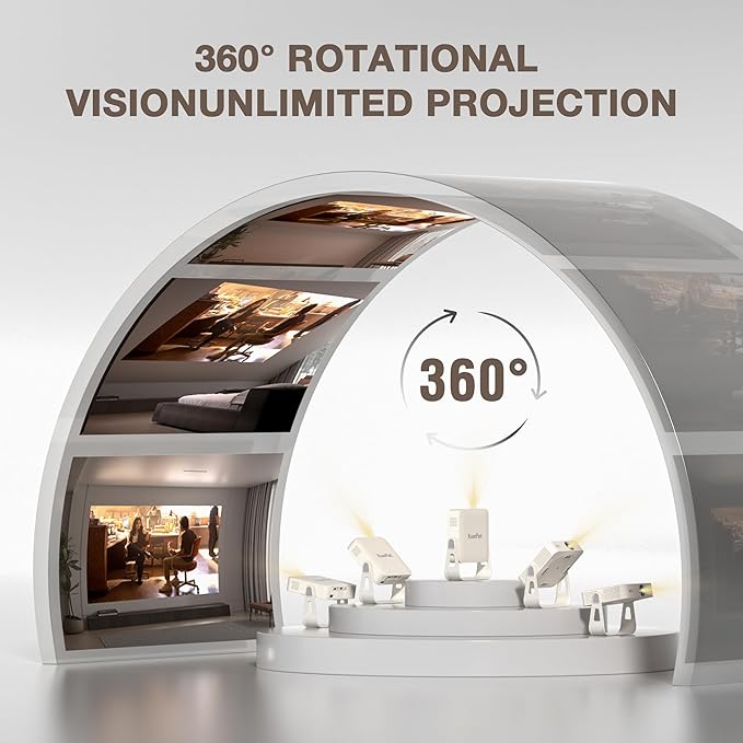 [Officially-Licensed App & Auto Focus] Light Grey Smart Standard Projector with WiFi and Bluetooth, XuanPad 4K Support Movie Projector, Portable Native 1080P Outdoor Projector with 360° Stand