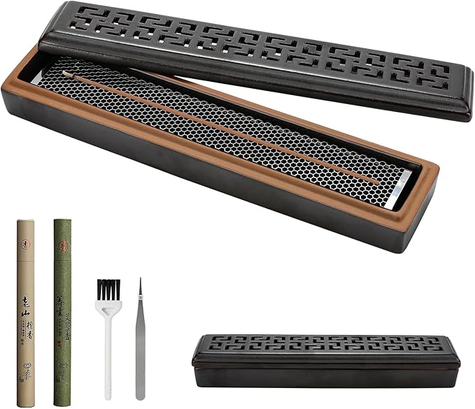 CEREMONY Incense Holder,Ceramic Incense Holder for Sticks with Ash Catcher,Coffin Style Incense Box,Incense Burner for Meditation Yoga Spa Room Decor(Brown)