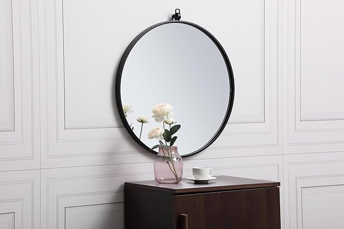 Focus 21x21 Round Wall Mirror, for Bathroom Bedroom Entryway, Black