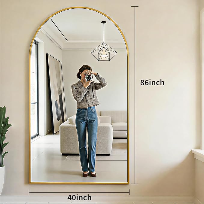 BEAUTYPEAK 86"x40" Large Arch Mirror Full Length, Oversized Wall Mirrors with Aluminum Alloy Frame, Full Body Floor Mirror for Bedroom, Dressing Room, Gold