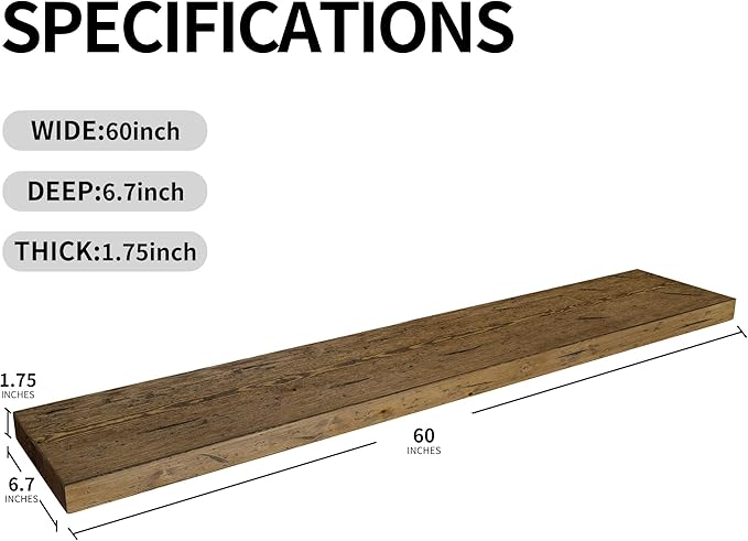 BGMG Floating Shelves 60 inch Long, Distressed,Wide Rustic Wooden Wall Shelves for Living Room Bedroom Kitchen Farmhouse Set of 2-60x6.7x1.75 inch-Distressed Walnut