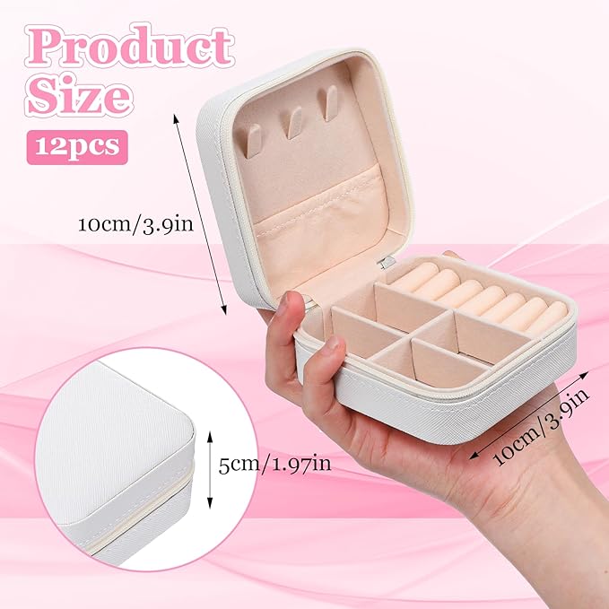 12pcs Mini Travel Jewelry Case,White Bridesmaids Proposal Small Jewelry Box Mini Jewelry Organizer,Small PU Leather Portable Storage Box for Rings,Earrings,Necklaces,Pendants,Bracelets