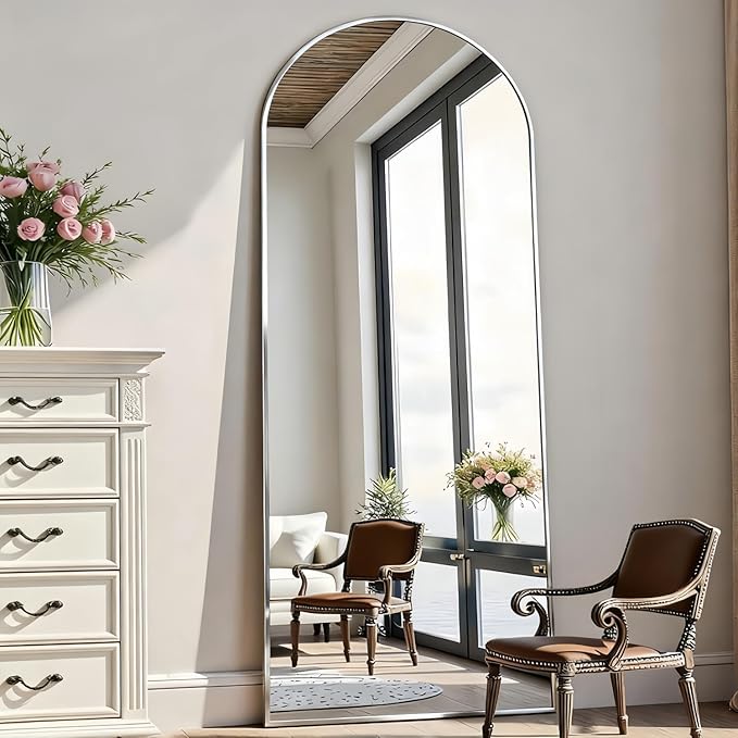 Rowjut Floor Mirror Arched Full Length Mirrors, Mirror Full Length Standing Hanging or Leaning Against Wall, 59"x18" Large Full Body and Wall Mounted Mirror for Bedroom Living Room, Silver