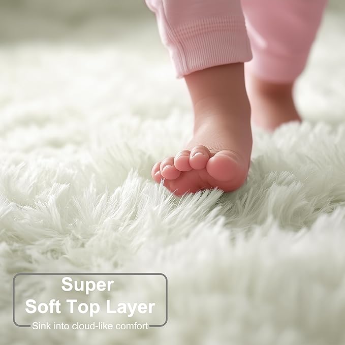 Amdrebio Ivory White Rugs for Bedroom Living Room, Soft Indoor Modern Area Rug 4x6 for Kids Room, Cute Fluffy Thick Fuzzy Carpet for Nursery Dorm, Home Decor, Furry Cream Rugs for Baby Teen Girls Boys