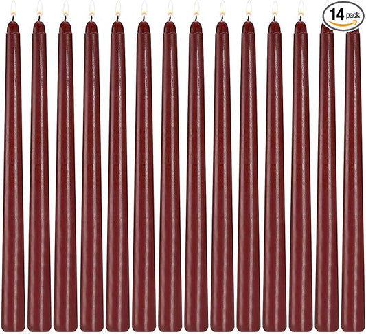 Howemon 14 Pack Dark Red Taper Candles 12 Inch Tall 3/4 Inch Thick Burn 10 Hours (Burgundy)