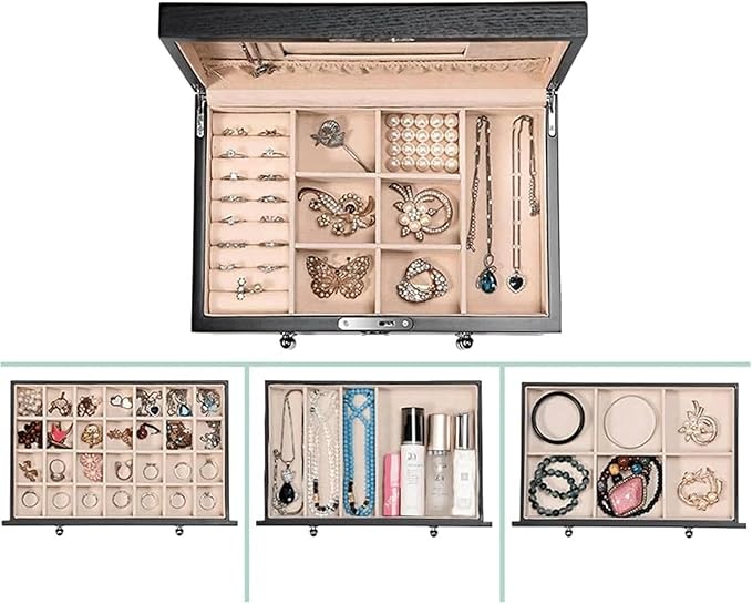 Wooden Jewelry Box, Jewelry Box for Women, Large Capacity Jewelry Case Retro Style Organizer Box Makeup Storage For Women