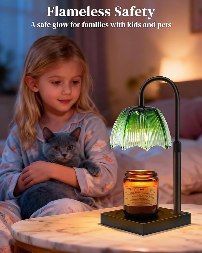 Candle Warmer Lamp with Timer Dimmable Adjustable Height, Cozy Home Decor House Warming Christmas Birthday Gifts for Women, Flower Candle Lamp Wax Melt Warmer for Scented Jar Candles, Gradient Green