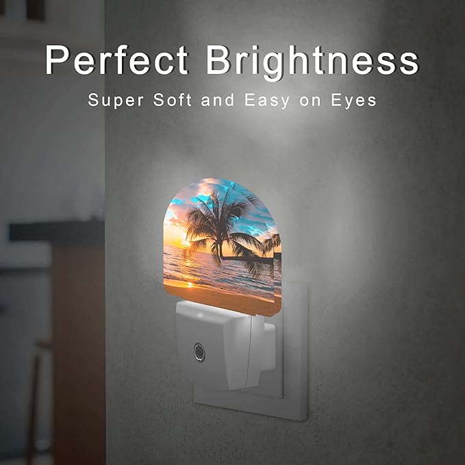 Sunset Night Light,Tropical Palm Trees Sea Beach Night Lights Plug into Wall, Dusk to Dawn Sensor LED Lamp 0.5W for Boys/Girls/Women/Men Decorations Room 0.5W Sleep Friendly