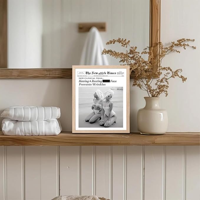 Bwodke OAK Wood Framed Wall Art Having A Resting Face Prevents Wrinkles Canvas Art Vintage Newspaper Pictures Wall Decor Hot Girls Prints Trendy Artwork for Girly Dorm Bedroom 8"x10"