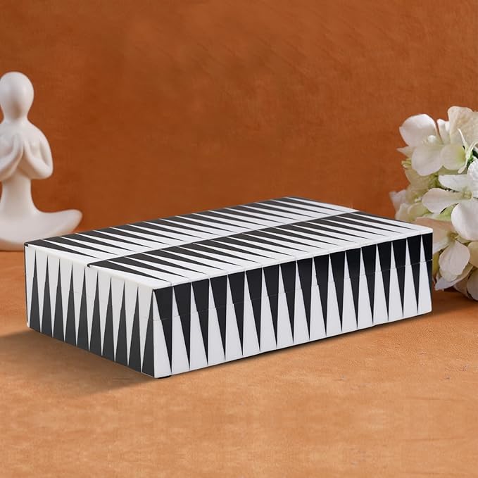 Handicrafts Home Large Decorative Storage Box with Lid– 10x6x2.5” Coffee Table Organizer, Keepsake-Decorative Boxes for Home Decor, Stylish Decorative Box for Office Décor-Monochrome