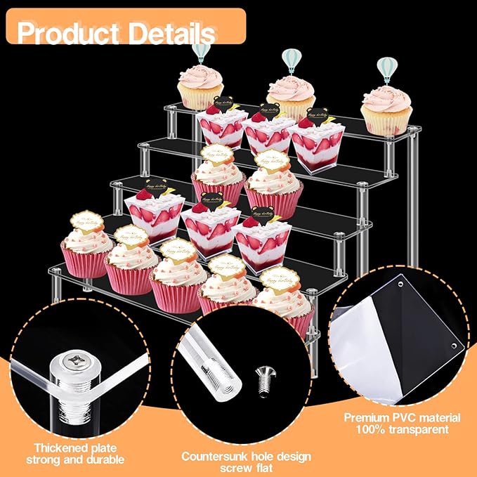 2Pcs Acrylic Risers Display Stand for Action Figures, 5 Tier Clear Display Collectibles Dessert Holder, Durable Showcase Display Shelf for Toys Jewels Figurines Cosmetics Decoration and Organizer