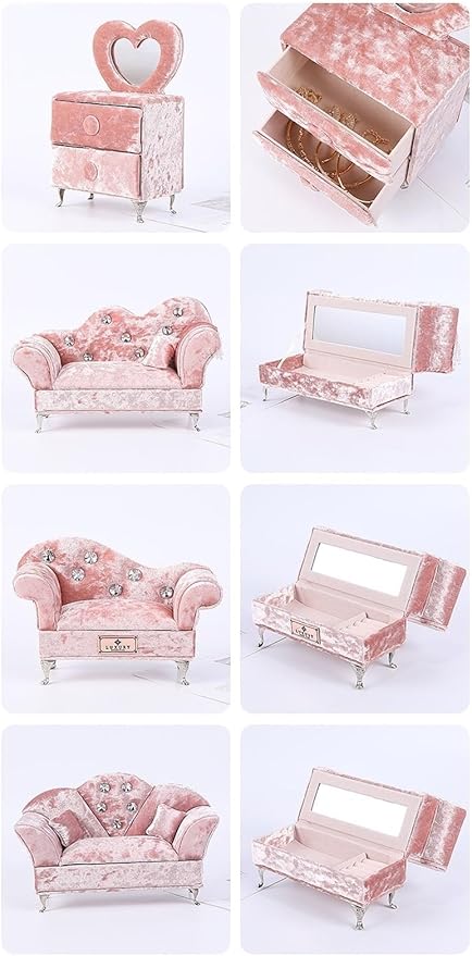 Makeup Organizer Miniature Furniture Shaped Gray Jewelry Organizer Earrings Necklace Ring Organizer Jewelry Makeup Mirror Ring Organizer Storage Box (Color : Pink, Size : B)