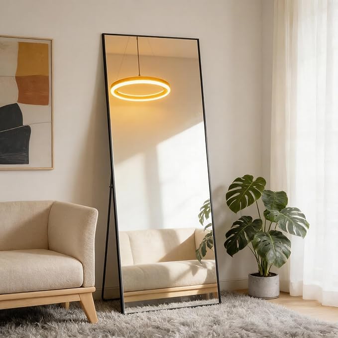 NEWBULIG Full Length Mirror, Full Body Floor Mirror with Aluminum Alloy Thin Frame, Wall or Standing Mirror for Bedroom, Living Room, Dressing Room