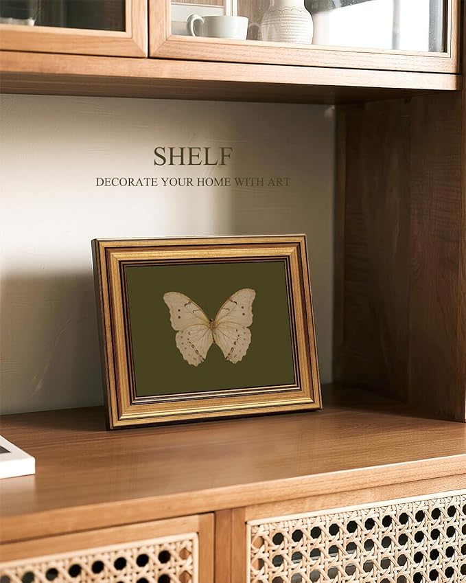 InSimSea Gold Framed Canvas Wall Art, Vintage Butterfly Wall Decor for Living Room, Moody Paintings Farmhouse Decor, Small Minimalist Prints for Bedroom Bathroom Shelf Gift, 8x10inch