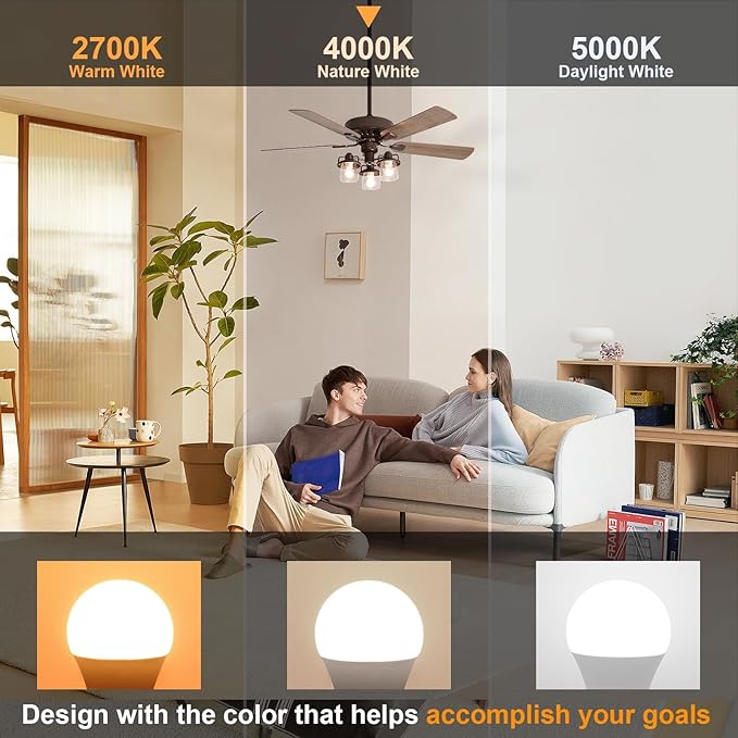 comzler 12 Pack E26 LED Light Bulb, 4000K Natural White 6 Watt 60W Equivalent Small Light Bulbs, A15 Shape Medium Screw Base for Ceiling Fan, CRI 85+, 400Lumen, Non-Dimmable, Home Lighting Decorative