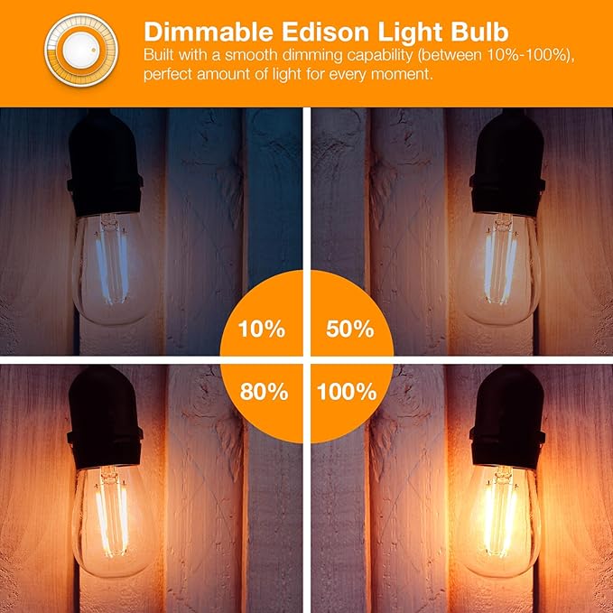 DAYBETTER 16 Pack Vintage LED Edison Bulbs, E26 Led Bulb 60W Equivalent, Dimmable Led Light Bulbs, High Brightness 800 LM Amber Warm 2200K, ST58 Antique Filament Bulbs, Clear Glass Style for Home