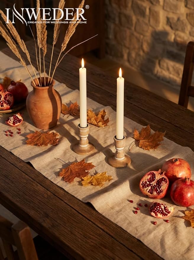 Wooden Taper Candle Holders: Wood Candlestick Holders Rustic Farmhouse Fall Decor for Living Room Dinning Table Centerpiece Christmas Set of 2