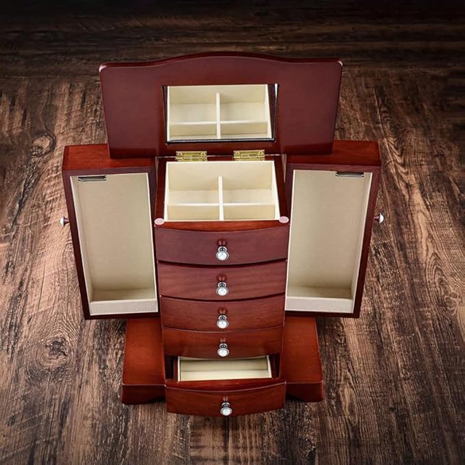 Makeup Organizers Wooden Jewelry Box Multi-Layer Drawer Storage Box Ring Earring Necklace Bracelet Watch Small Jewelry Storage Box Retro Jewelry Box 10.23 Inches Jewelry Case