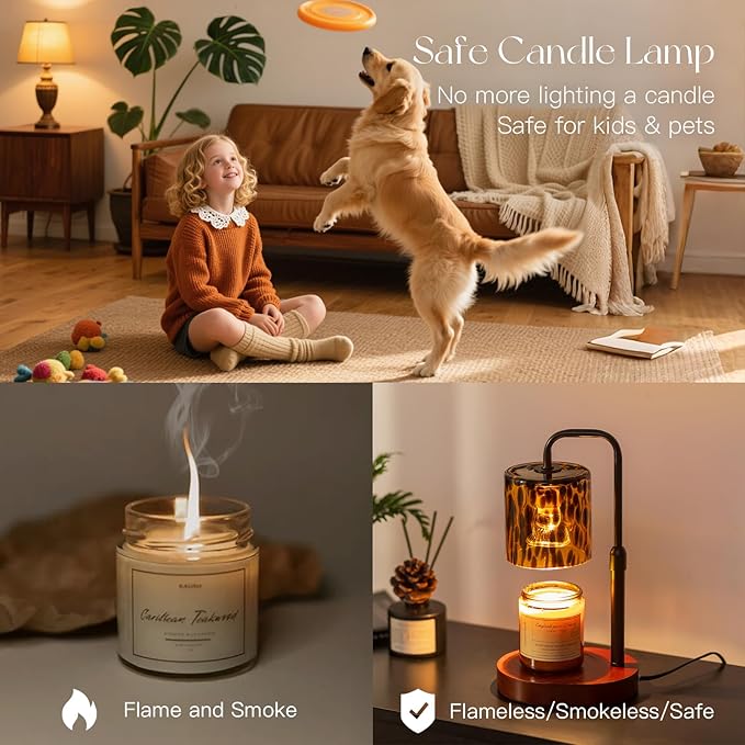 Candeldo Tortoise Shell Home Decor: Black Candle Warmer Lamp with Timer Vintage Leopard Lamp with 2 Bulbs Height Adjustable Candle Warmer Dimmable Mothers Day Women Gift