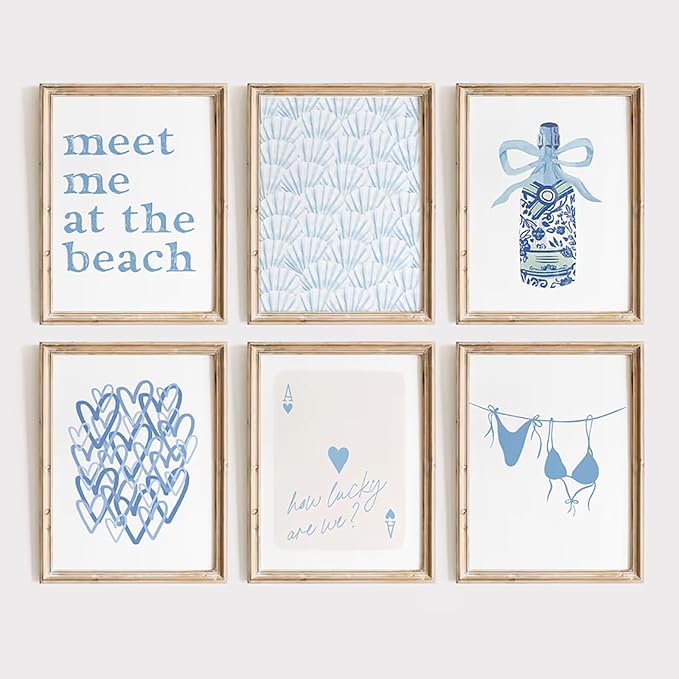 Habseligkeit Blue Cute Room Decor, Fashion Woman Wall Art Prints, Posters for Girls Room Aesthtic, Girls Dorm Wall Decor Set of 6, 8x10 in