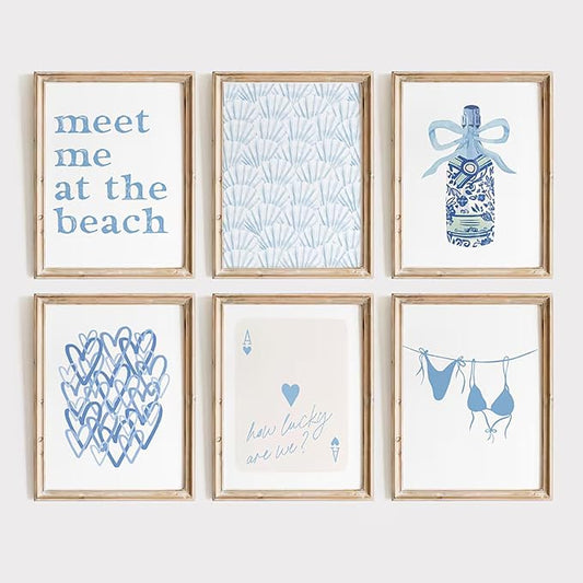 Habseligkeit Blue Cute Room Decor, Fashion Woman Wall Art Prints, Posters for Girls Room Aesthtic, Girls Dorm Wall Decor Set of 6, 8x10 in