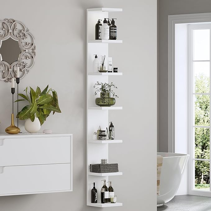LitaEther Versatile 7 Tier Wall Shelf Unit,White Lack Wall Shelf,Display Floating Shelf with LED Remote Control Light